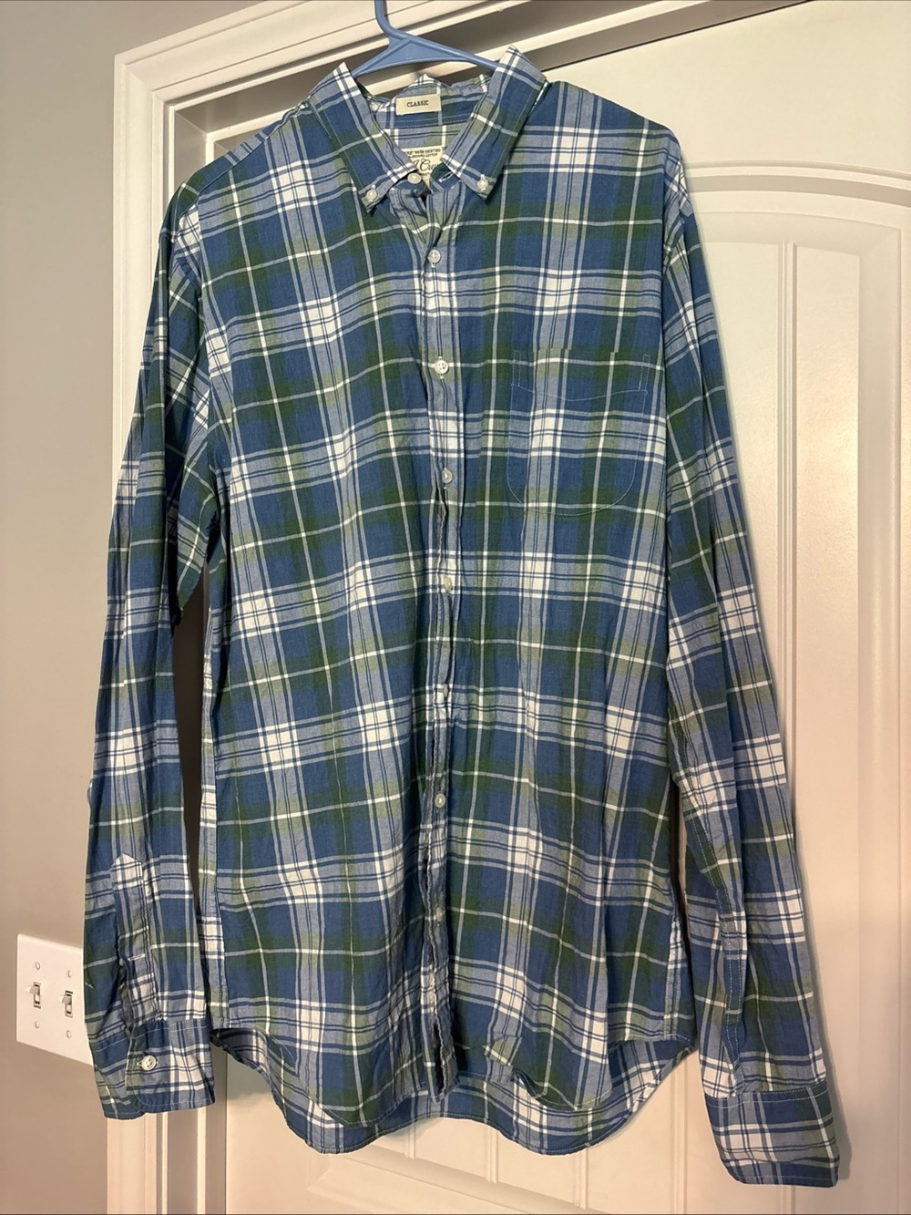 J Crew Shirt Mens Large Tall Classic Stretch Plaid Oxford Button Up Long Sleeve